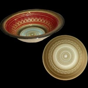 x4 Art of tabletop TURKISH GLASS soup cereal Hand Painted Oriental Pattern